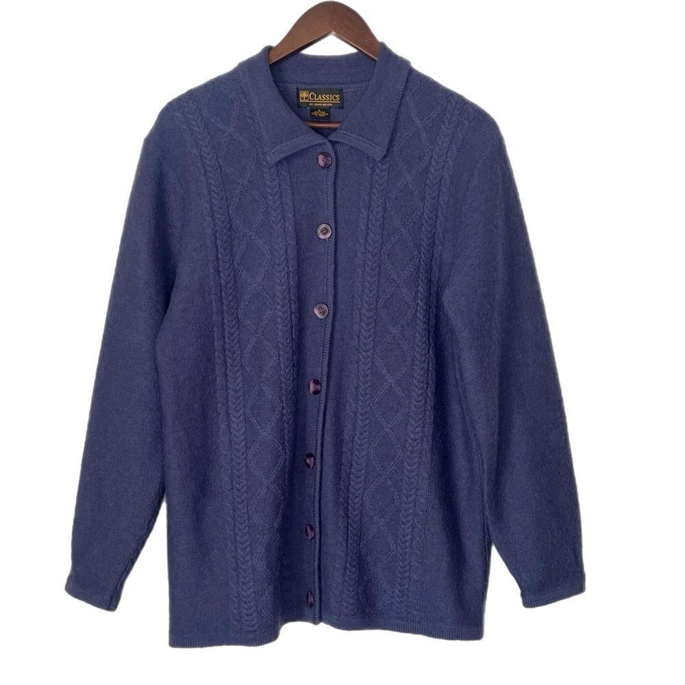 Vintage 90s John Meyer Classics 100% Wool Cable Knit Collared Cardigan Sweater